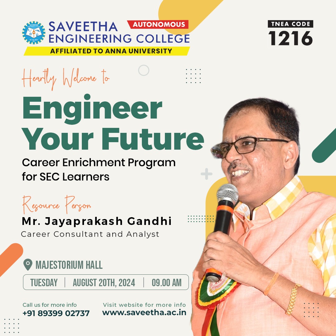 Career enrichment session led by Jayaprakash Gandhi at Saveetha Engineering College