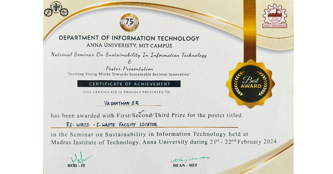 IT Learners received award at MIT Anna University 5