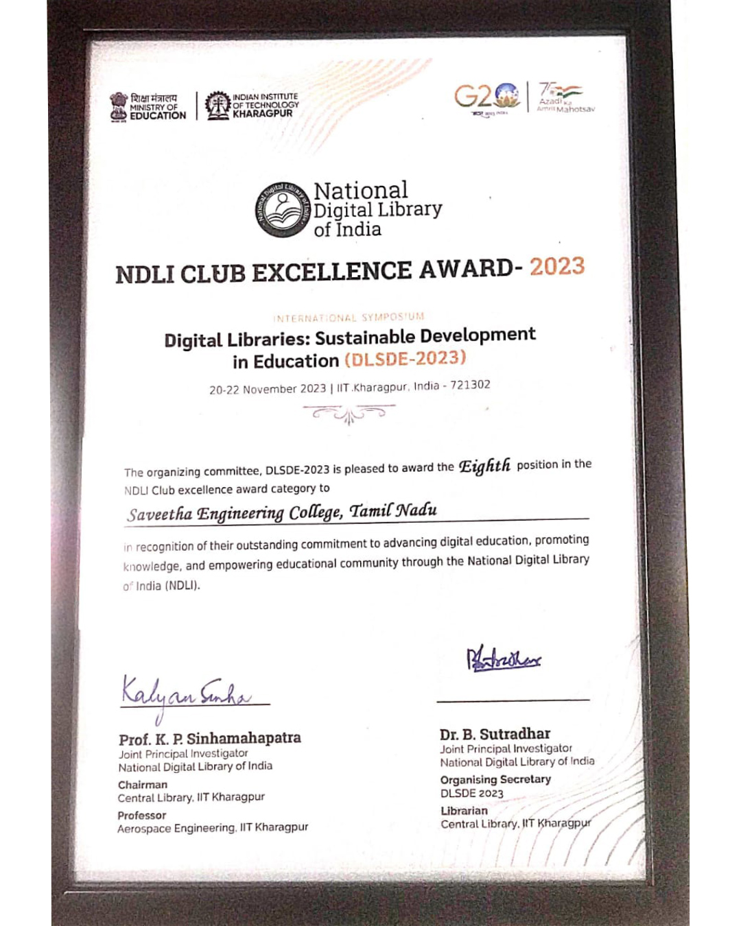 NDLI CLUB EXCELLENCE AWARD 2023 Certificate 2