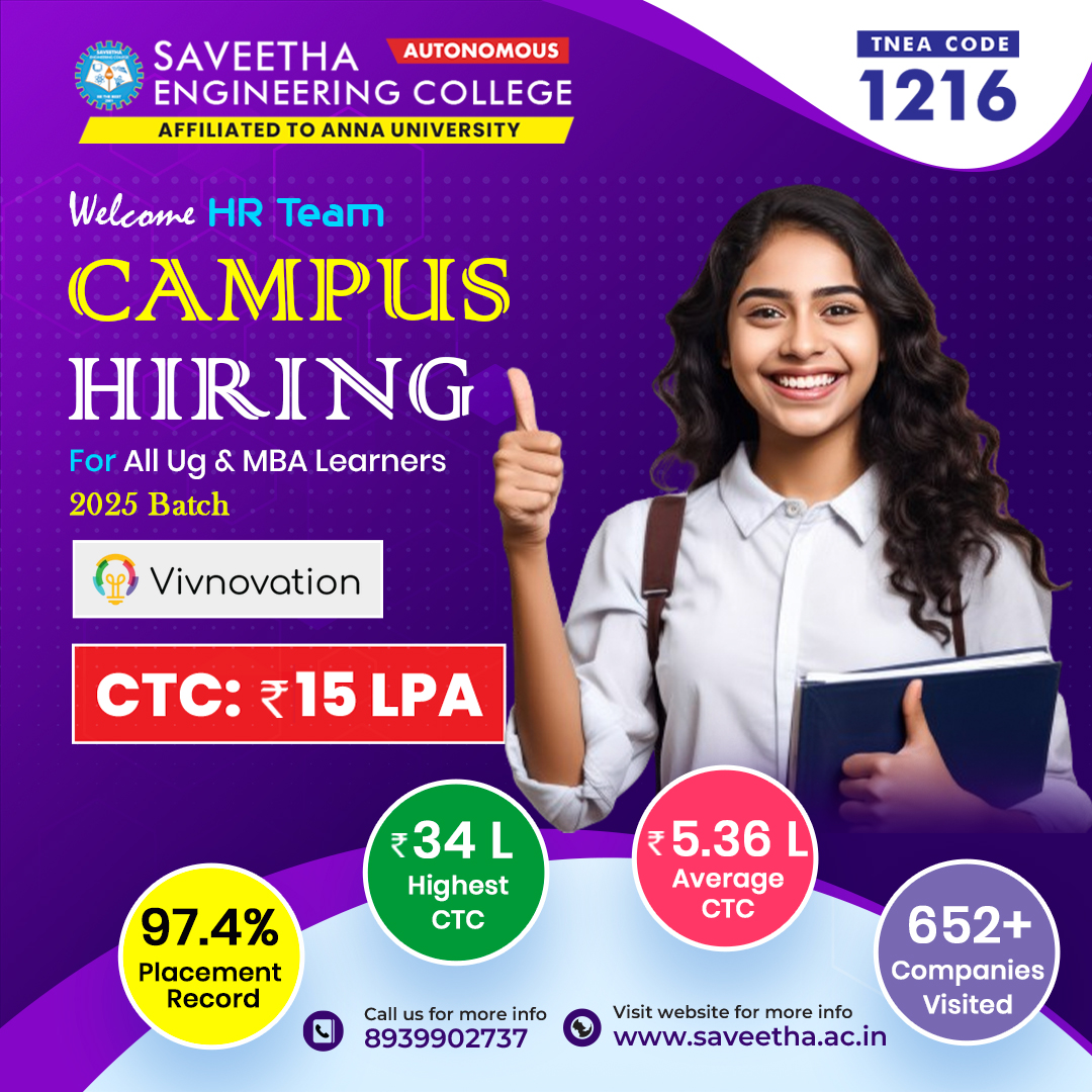 Campus Hiring Drive for Vivnovation at Saveetha Engineering College