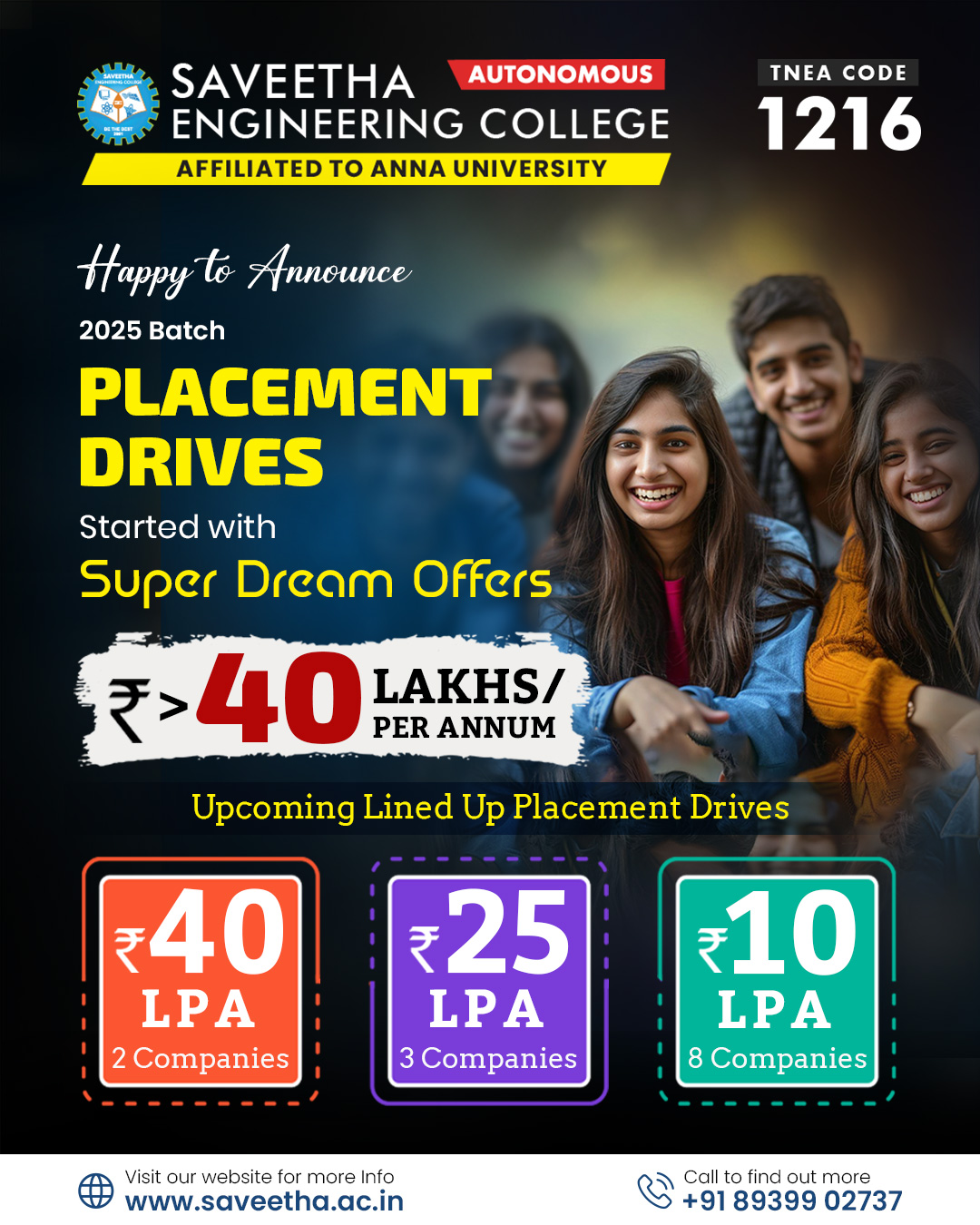 Super Dream Offers with Line Up Placement Drives started at Saveetha Engineering College