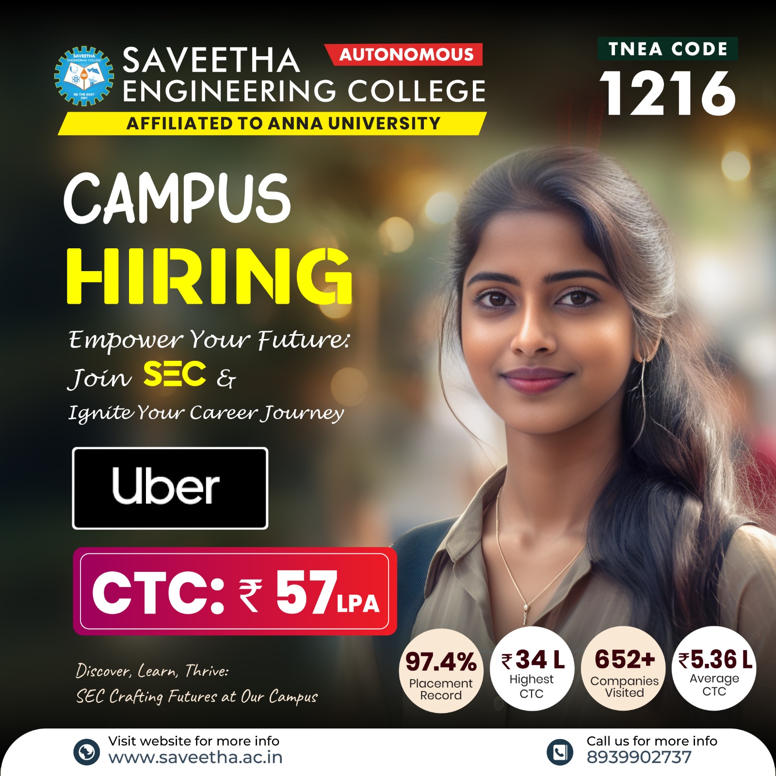 UBER Campus Hiring at Saveetha Engineering College